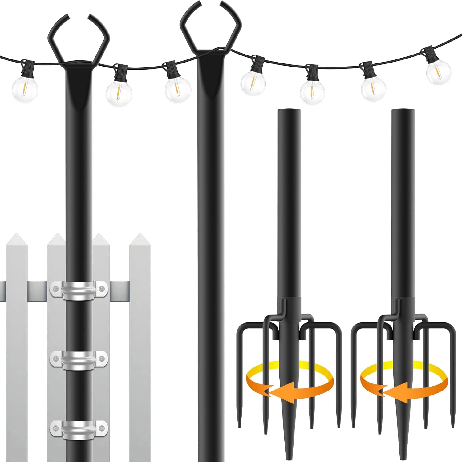 2 Pack String Light Poles,10 Ft Light Poles for Outside String Lights,Outdoor Lights Pole with Fork,Metal Poles Stand for Patio Deck Backyard